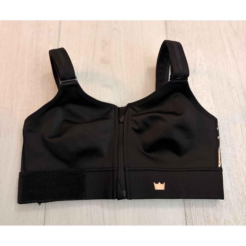 SheFit Ultimate Zip Wirefree Wireless Sports Bra Sz M Black